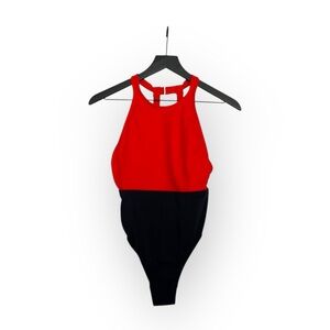 Eco Beach red and black one piece swimsuit
